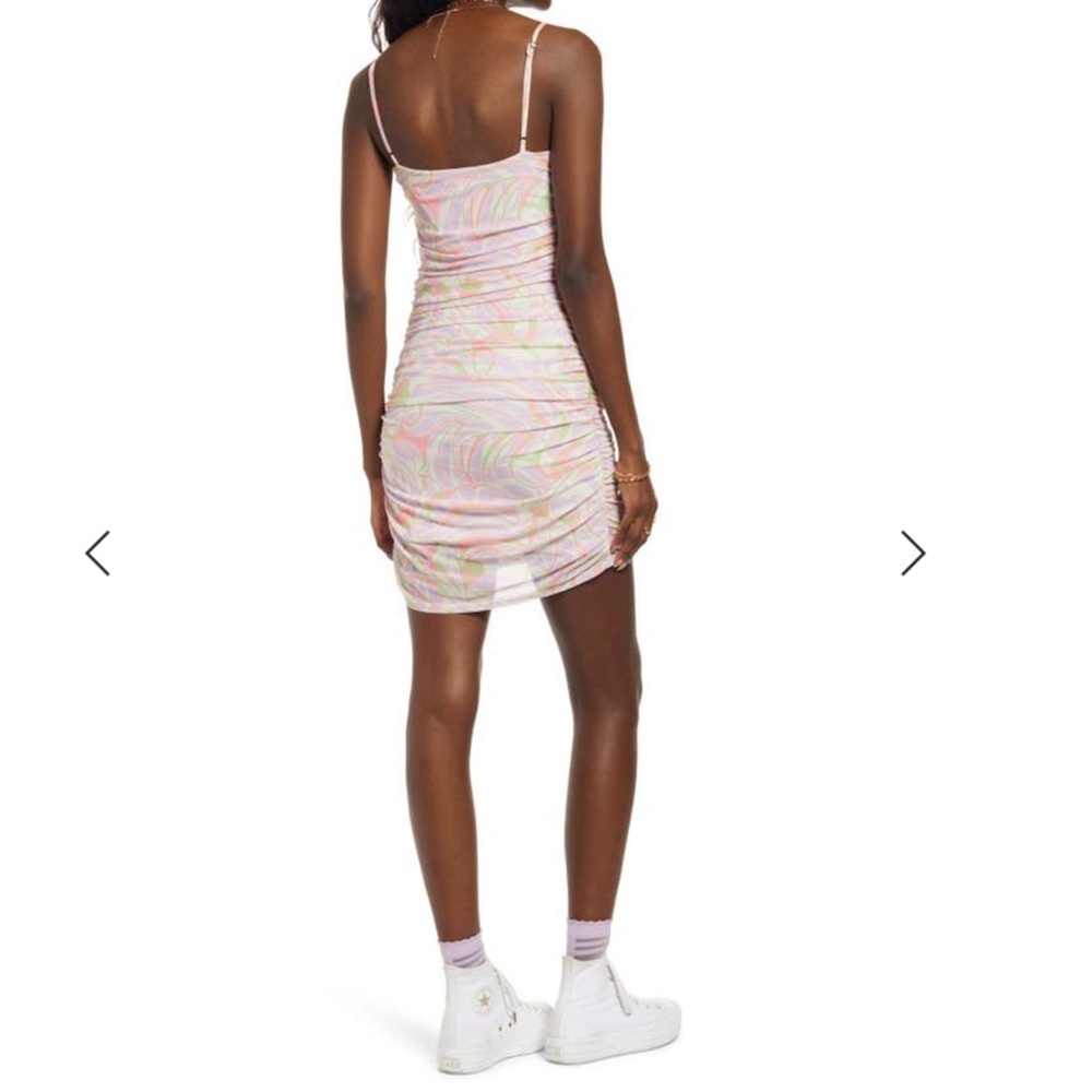 BP Ivory Multi Roxy Abstract Ruched Tie Front Slip Dress Small - Picture 4 of 11
